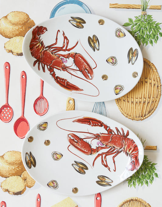 A Set of Six 1930’s Ultra-vitrified Large Oval Lobster Platters Made by John Maddock & Son pottery