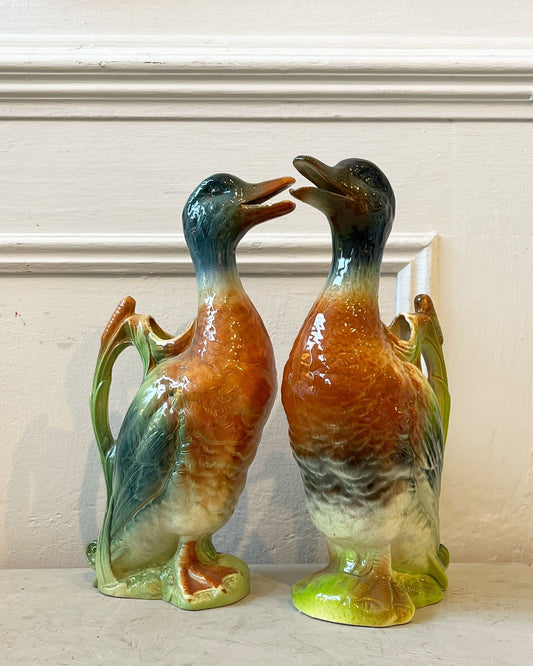 A Pair of early 20th century Majolica Mallard Absinthe Jugs by Keller and Guérin St Clement