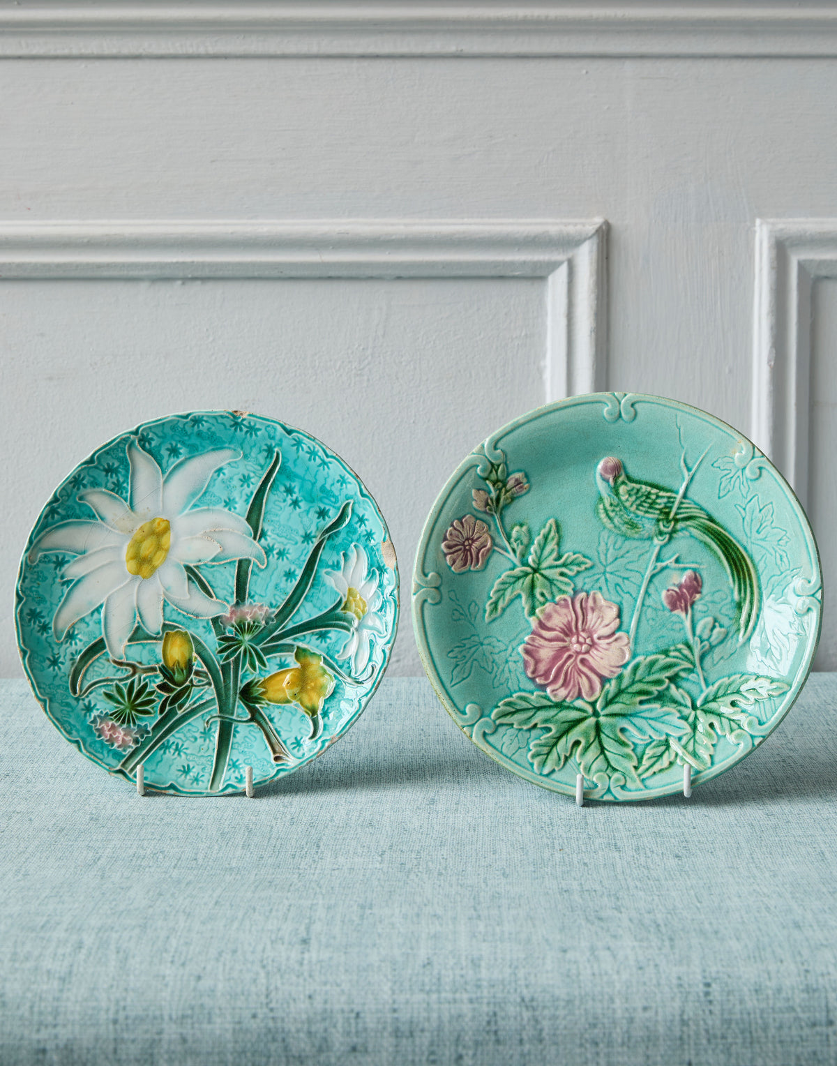 A Collection of Eight French and English Majolica Plates