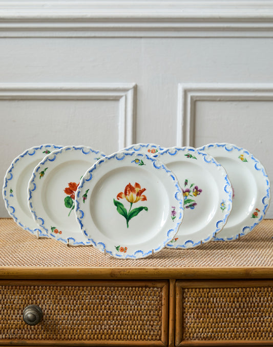 A Set of Six Early 20th Century Hand Painted Meissen Porcelain Plates