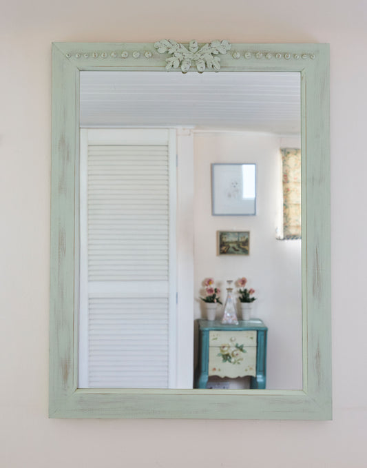 A Mirror with Acorn and Oakleaf Decoration Handpainted in Little Greene Acorn