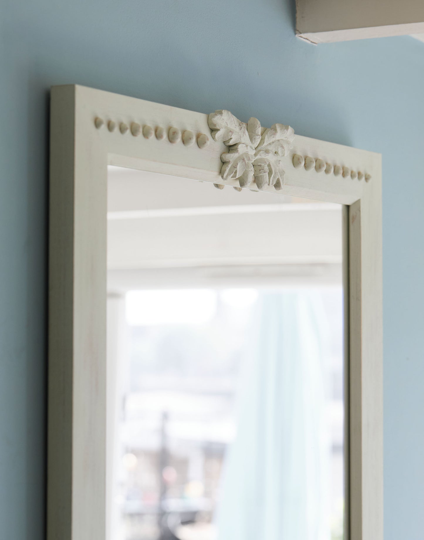 A Mirror with Acorn and Oakleaf Decoration Handpainted in Little Greene Acorn