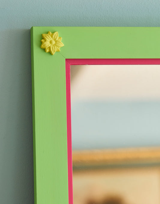 A Mirror Decorated with Small Flowers and Handpainted in Little Greene Phthalo