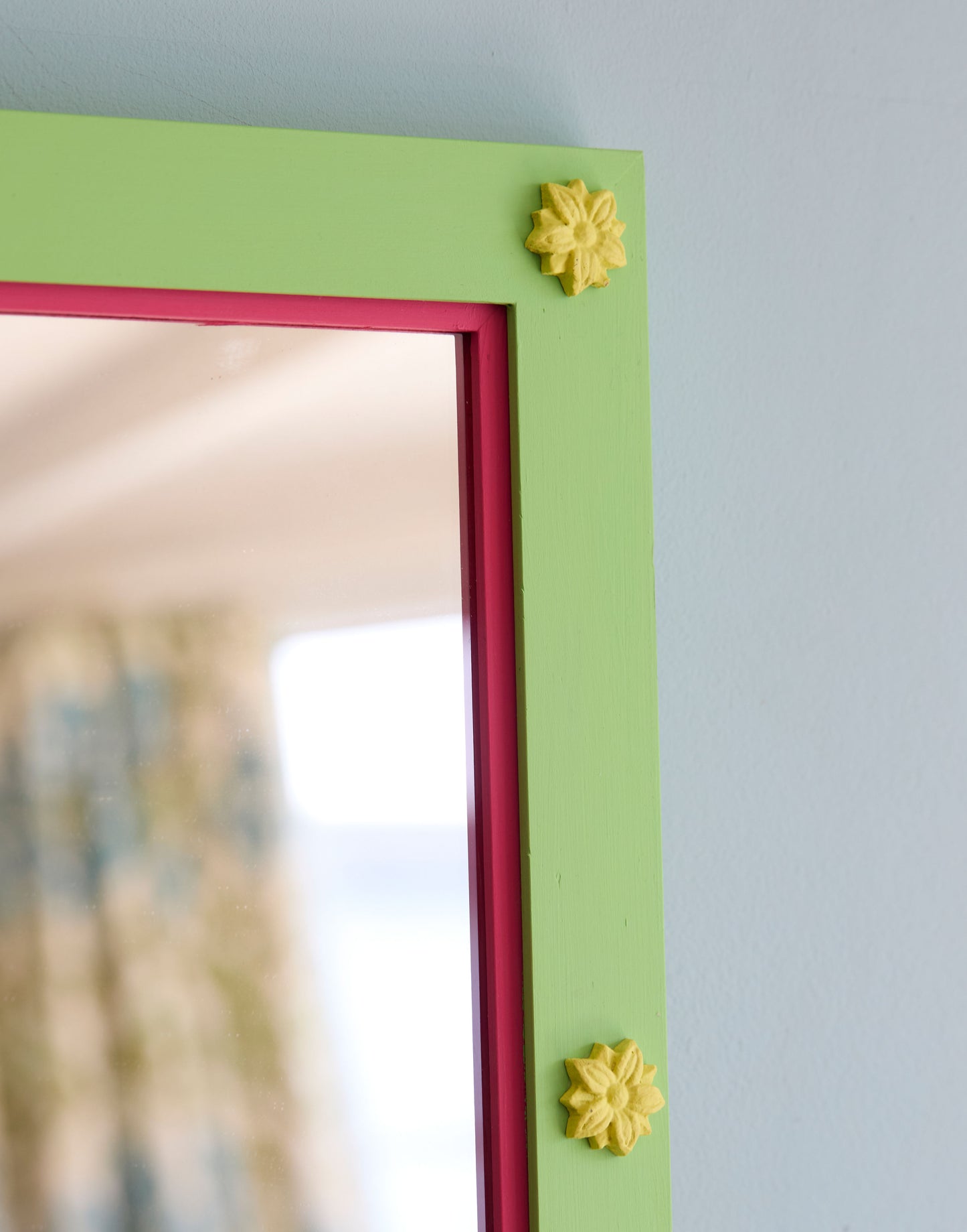 A Mirror Decorated with Small Flowers and Handpainted in Little Greene Phthalo
