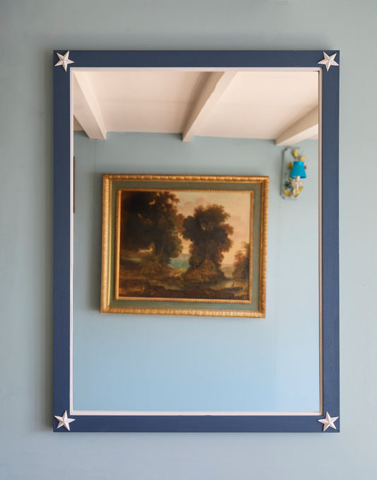 A Mirror with Star Decoration Handpainted in Little Greene Hicks Blue