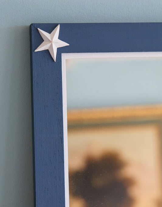 A Mirror with Star Decoration Handpainted in Little Greene Hicks Blue