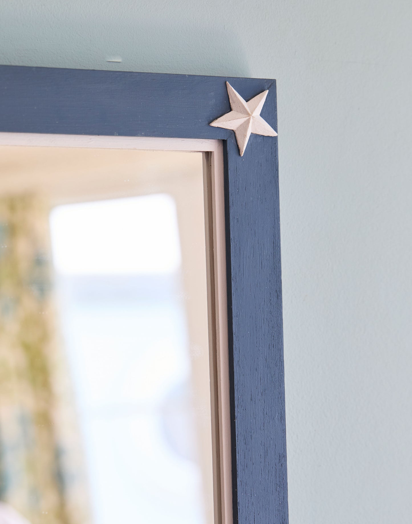 A Mirror with Star Decoration Handpainted in Little Greene Hicks Blue
