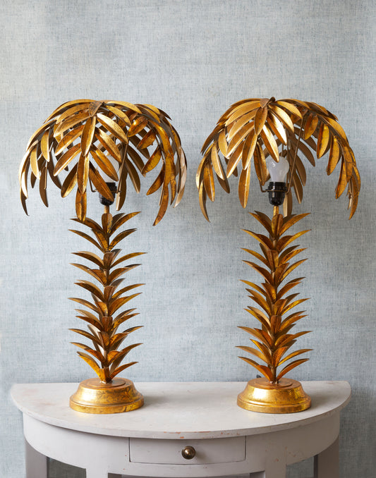 A Pair of Large Vintage Gilt Palm Tree Table Lamps in the Style of Maison Jansen
