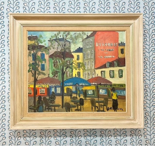 A 20th Century French Oil Painting of a Paris Cafe Street Scene