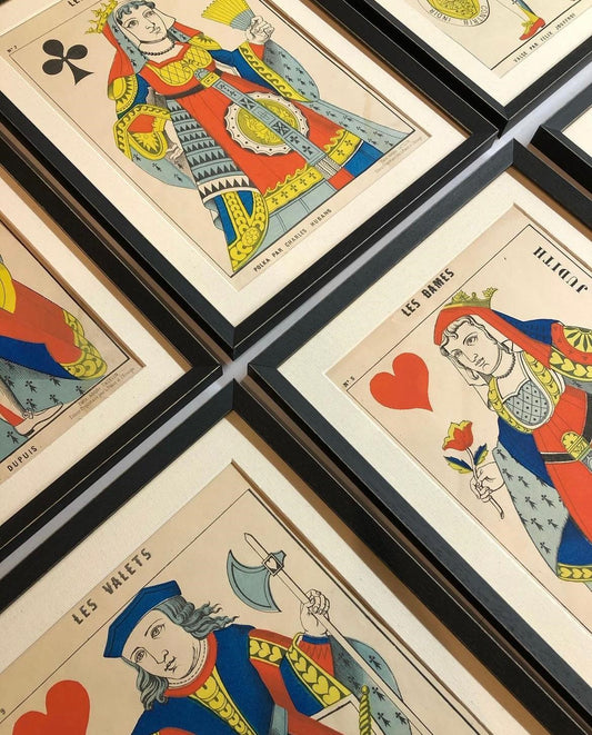A Rare Set of Twelve Hand-Coloured Antique French Playing Cards