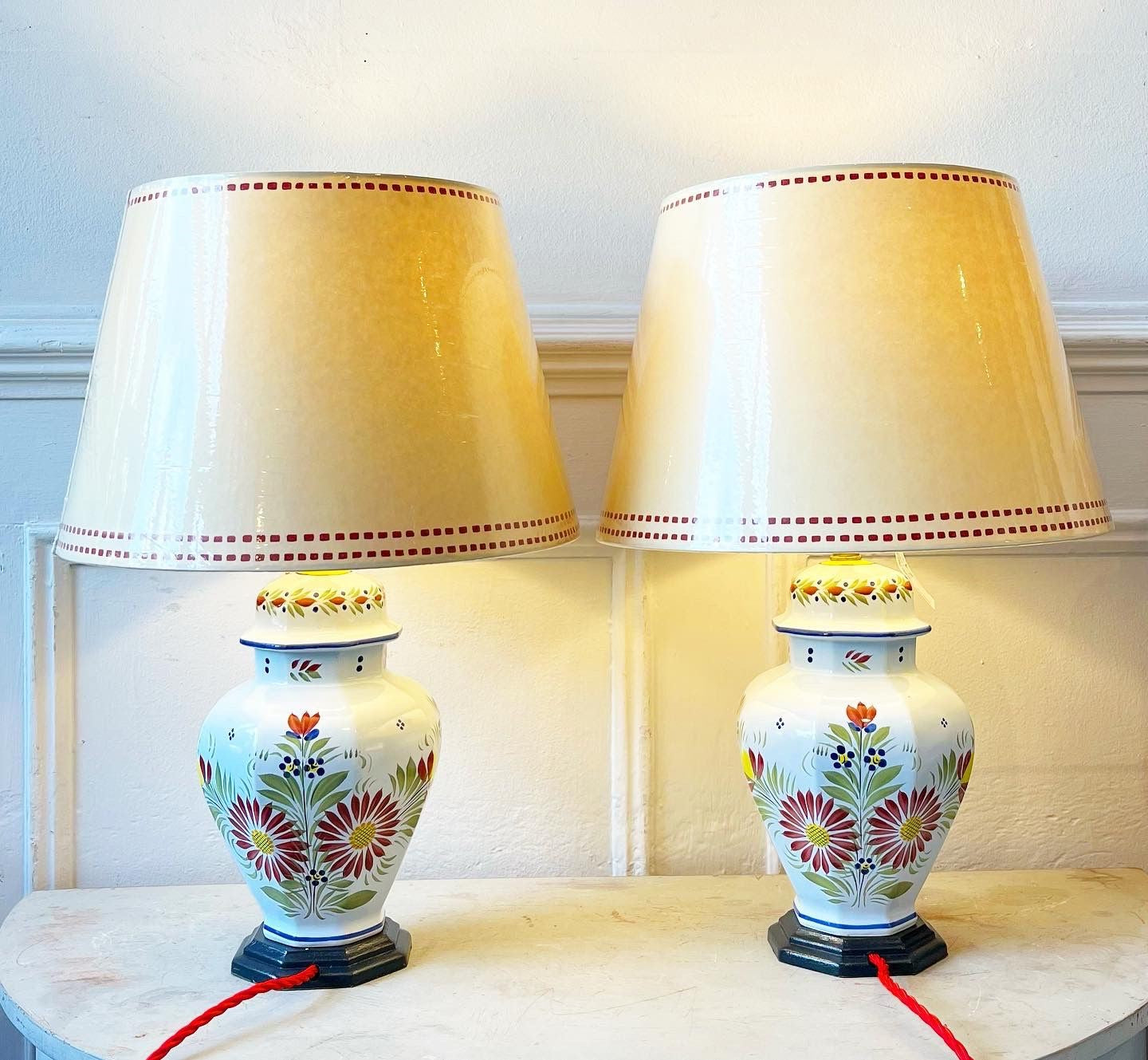 A Pair of Quimper French Faience Lamps