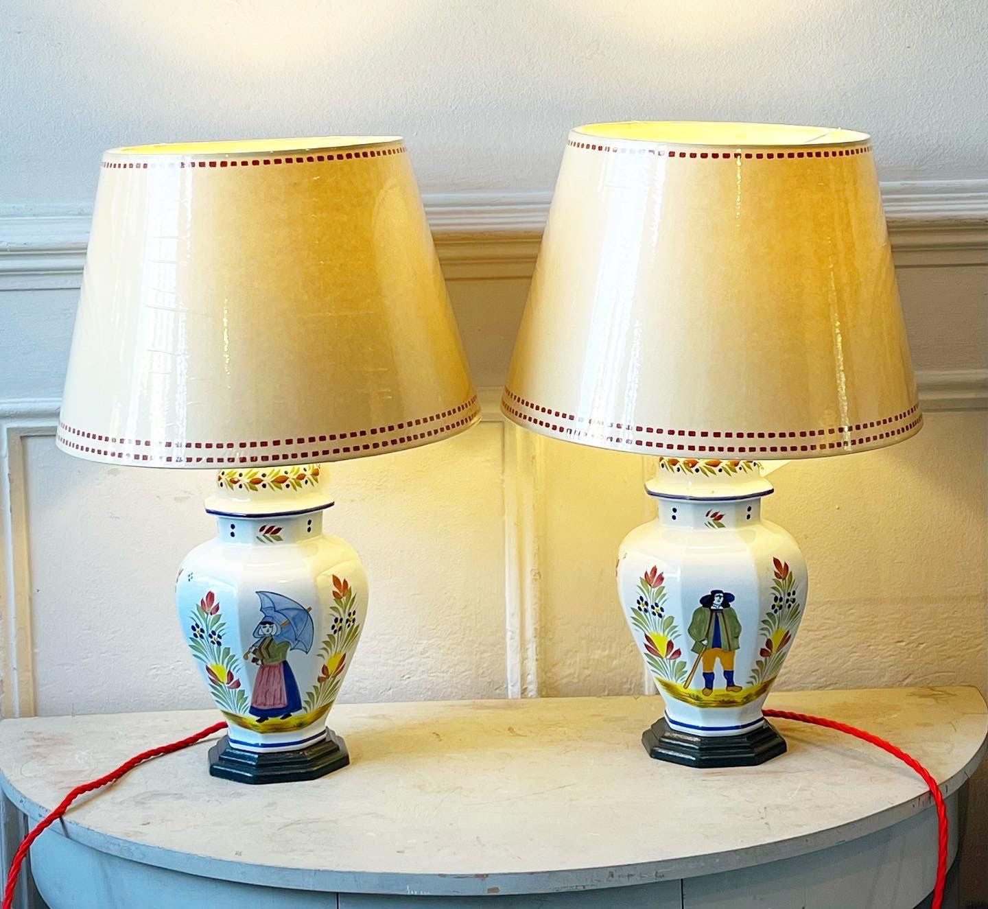 A Pair of Quimper French Faience Lamps