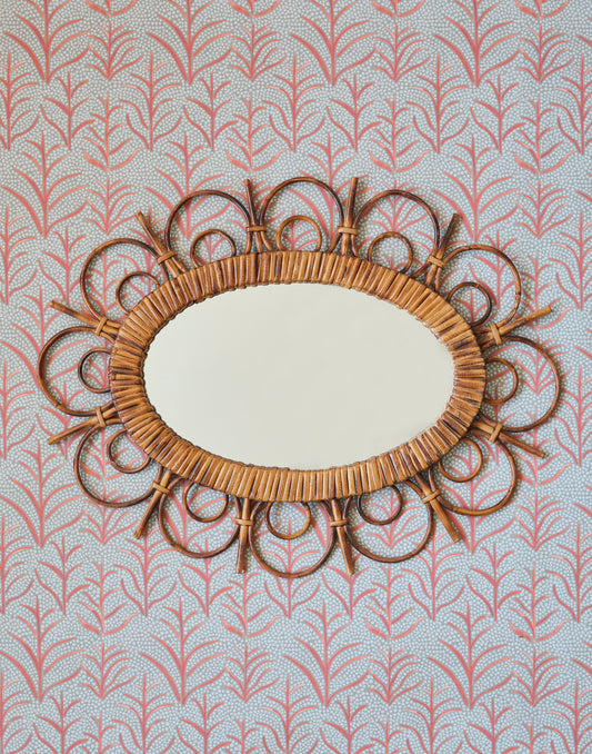 A Decorative French Mid-Century Rattan Mirror