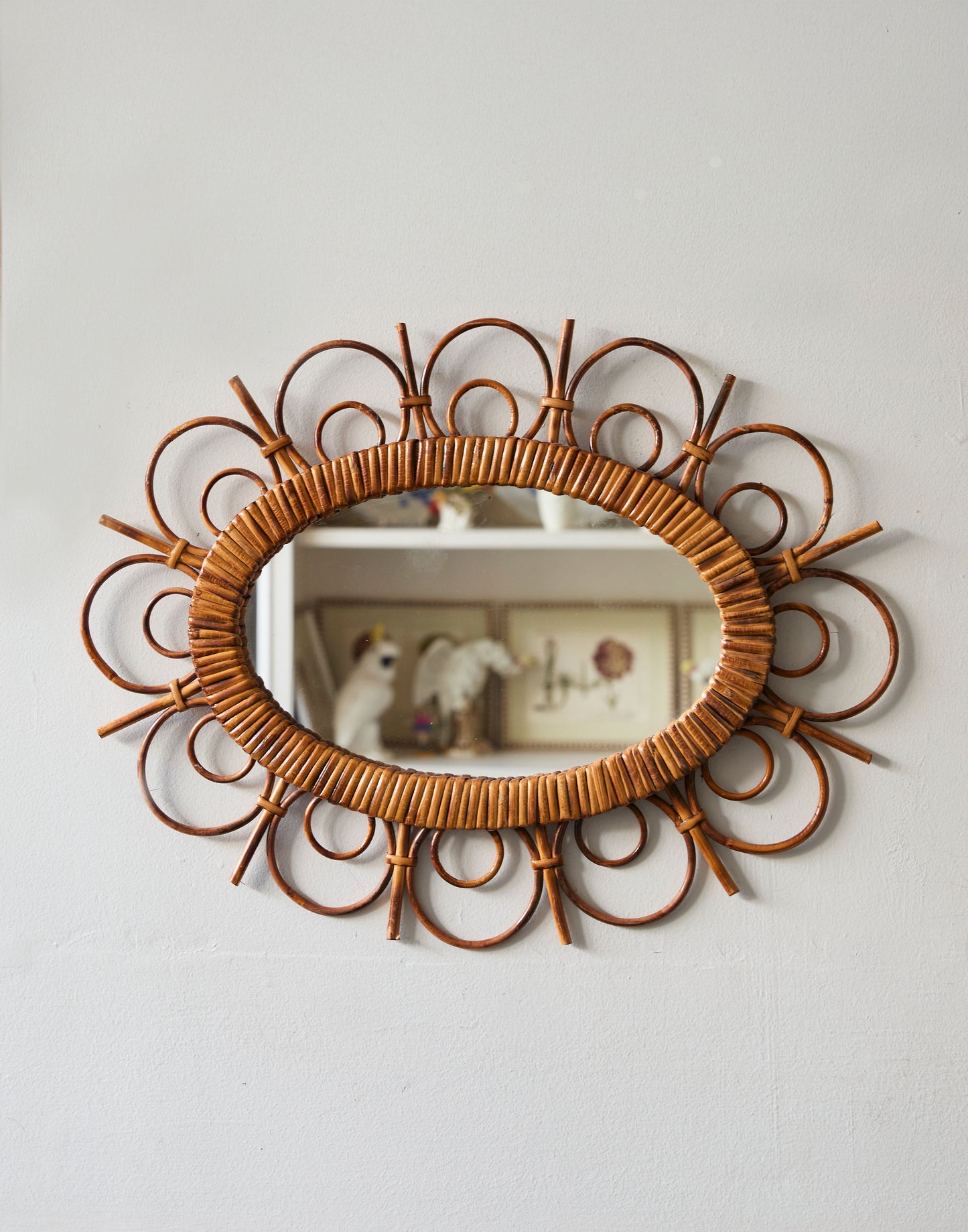 A Decorative French Mid-Century Rattan Mirror