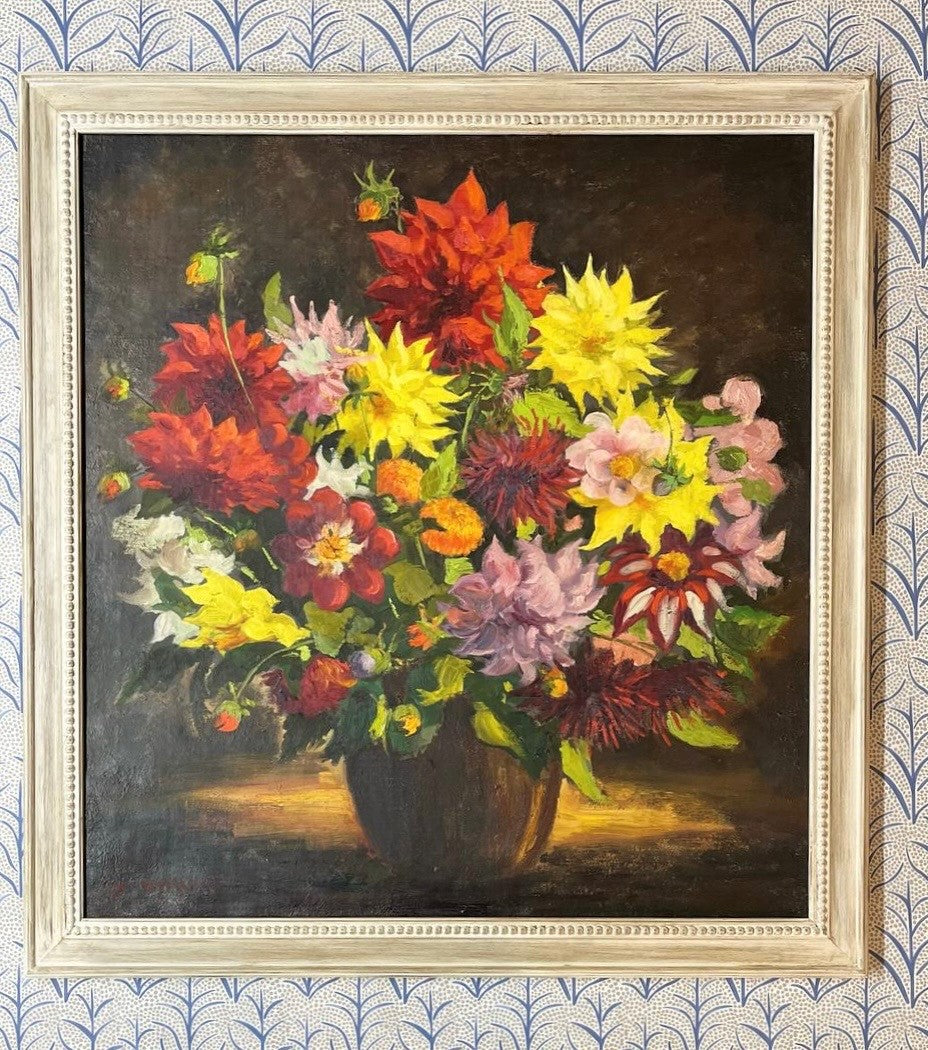 A French mid 20th century Floral Still Life of Dahlias