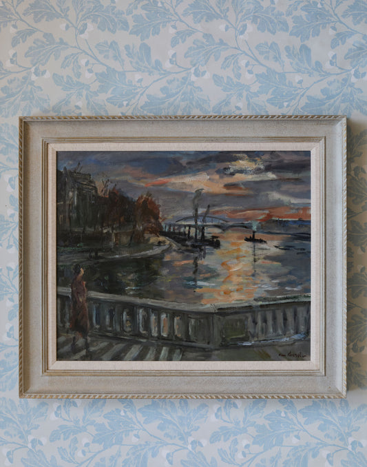 A Mid 20th Century French Oil Painting 'On the Bank of the Seine' by René Levrel (1900-1981)