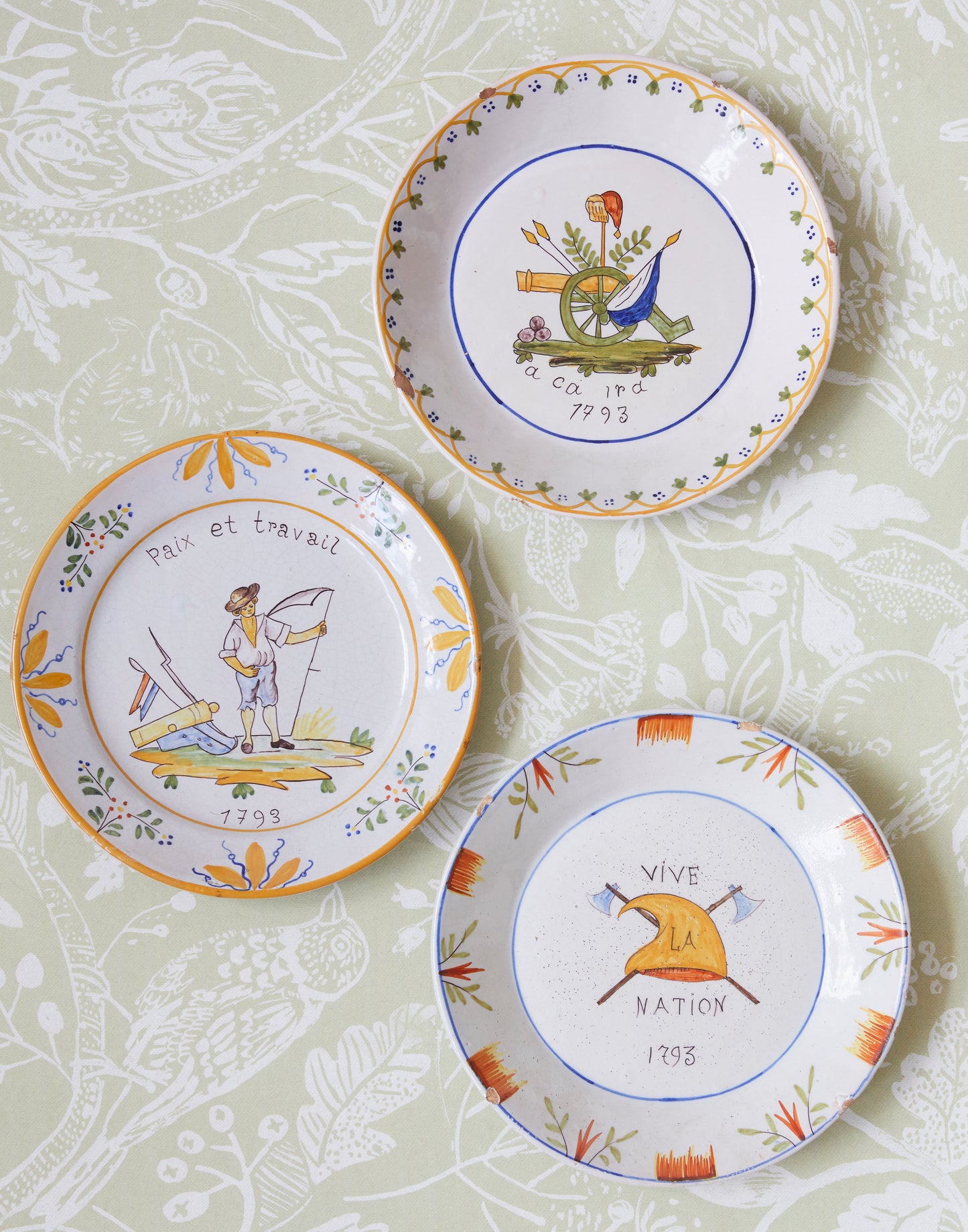 A Set of Three 19th Century Nevers Revolution Faience Plates