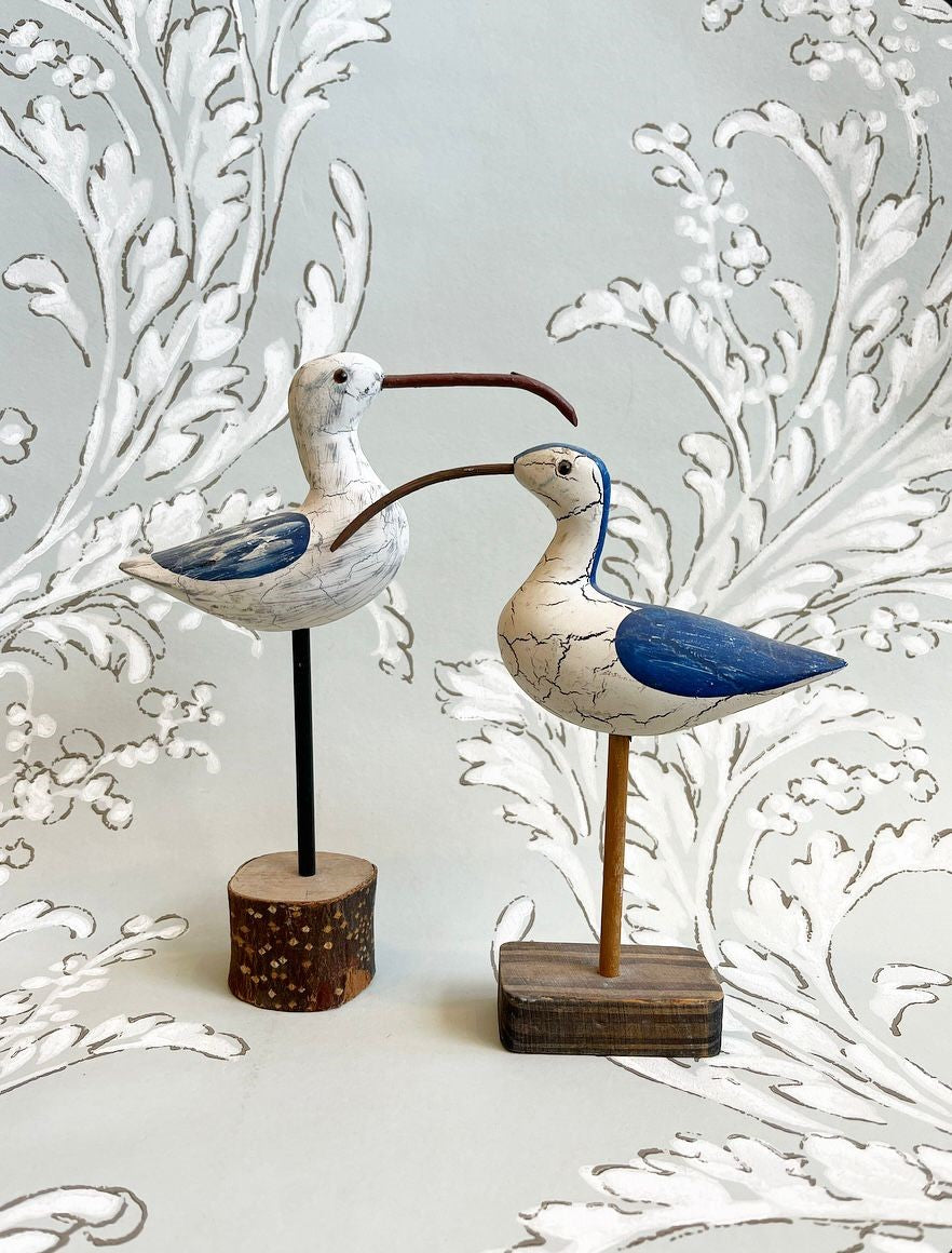 A Pair of Vintage Hand-Painted Sandpipers on Wooden Bases