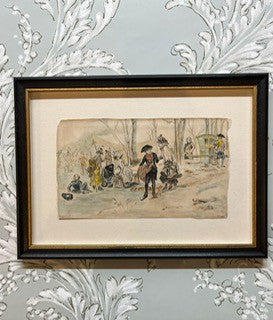 A Late 19th Century Watercolour of The Skating Party signed with initials AEB