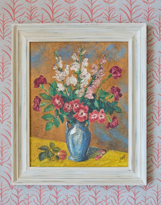 A Vintage French Floral Still Life Oil on Canvas