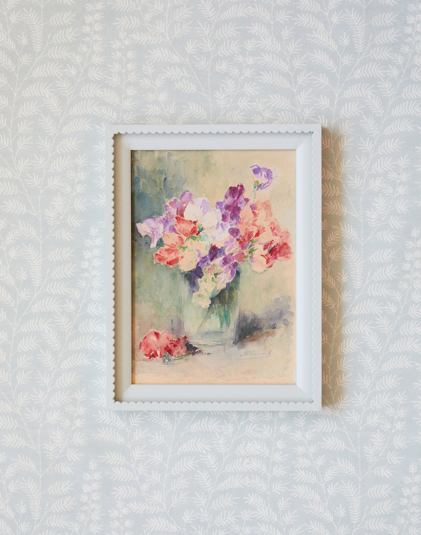 A 20th Century Watercolour of Sweet Peas in a Glass Vase