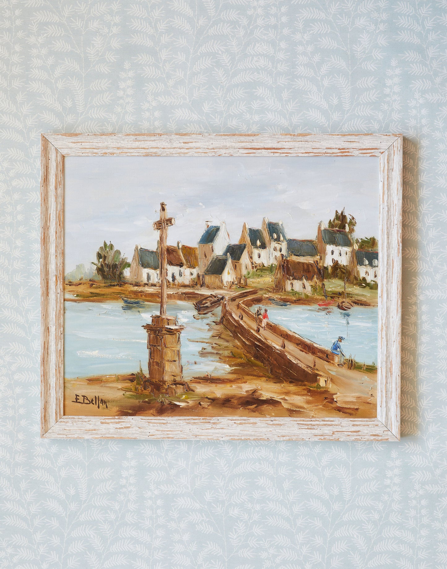 A 20th Century French Oil on Canvas Townscape by the Sea