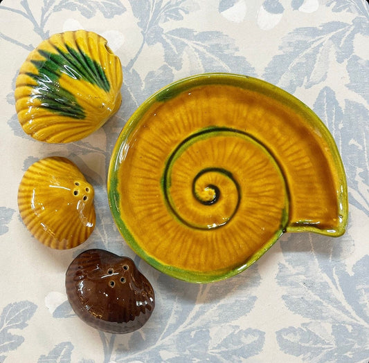 A Mid 20th Century Vallauris Condiment Set in the form of Clamshells