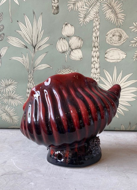 A 1960s Vallauris Large Red Glazed Shell Lamp Base with Underwater scene