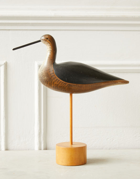 A Vintage Wooden Wading Bird on a Wooden Base