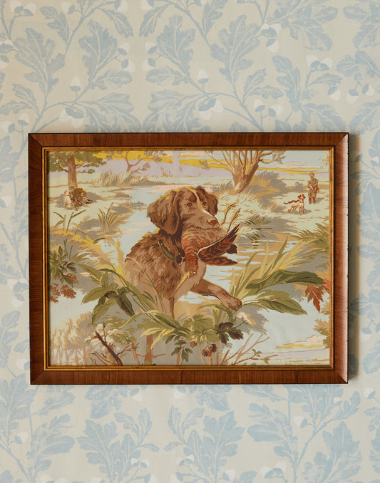 A Section of Antique French Wallpaper Featuring a Spaniel and Pheasants