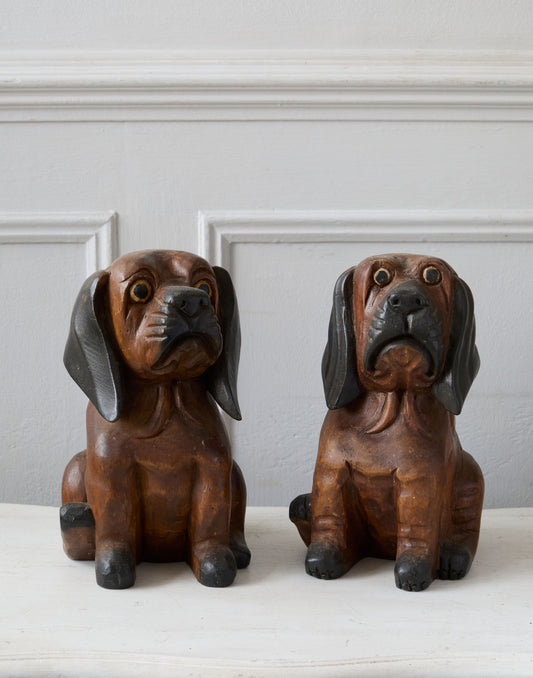 A Pair of Large Vintage Hand-Carved Wooden Dogs