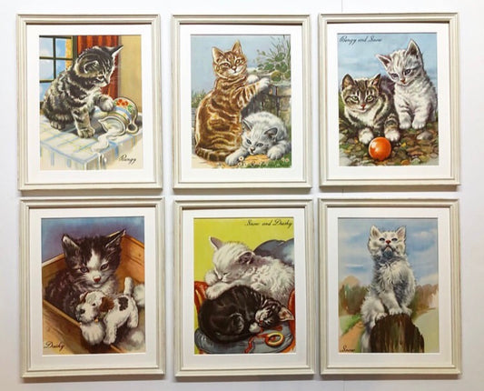 Six Vintage Kitten Prints