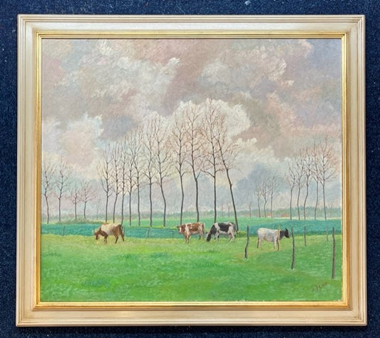 A French Oil Painting of Cattle in a Landscape