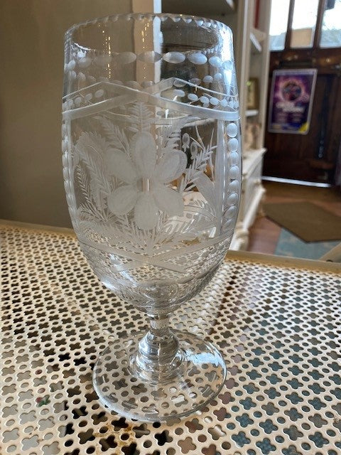 A Victorian Etched Glass Celery Vases