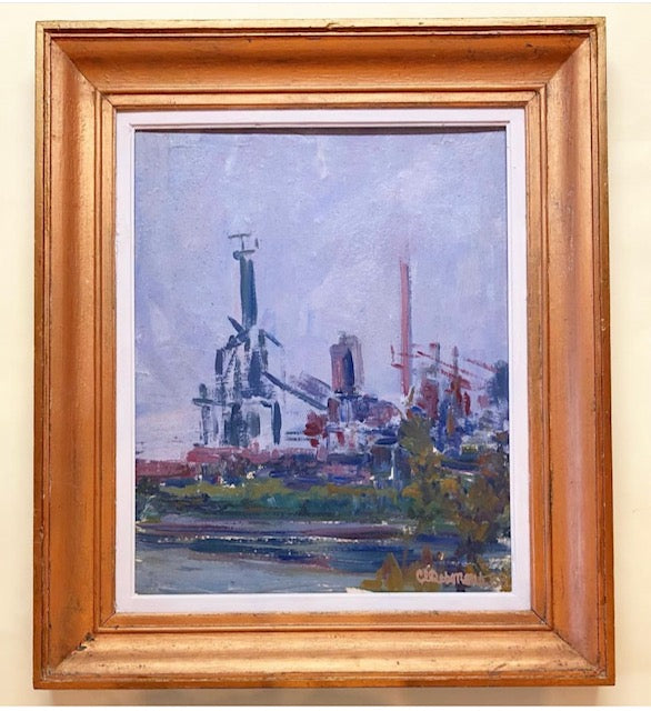 A 20th Century French oil painting of an Industrial Scene