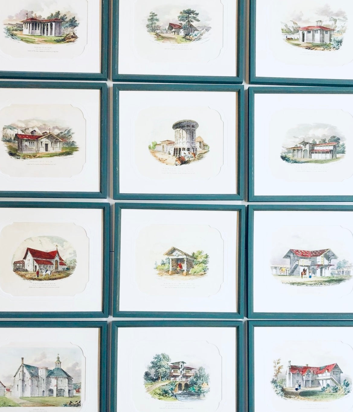 Twelve Rare 19th Century Hand-Coloured Architectural Prints of Farm Buildings