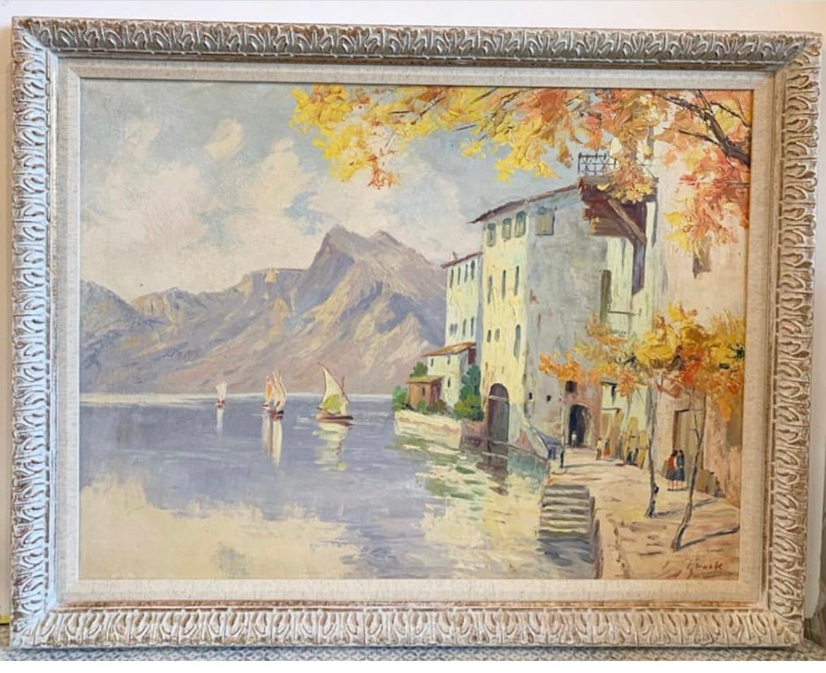 A Mid 20th Century Oil Painting of a European Lake