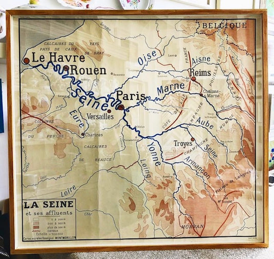 A Large Vintage River Map of La Seine and its Tributaries