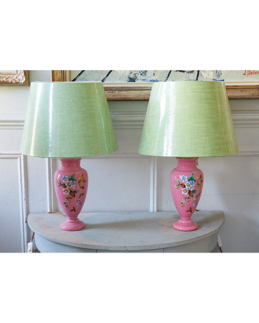 Pair of Hand-Painted Victorian Lamps Decorated with Flowers