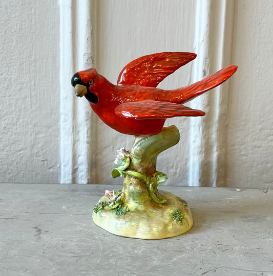 Vintage Crown Staffordshire Porcelain Figurine of a Red Cardinal Perched on a Branch
