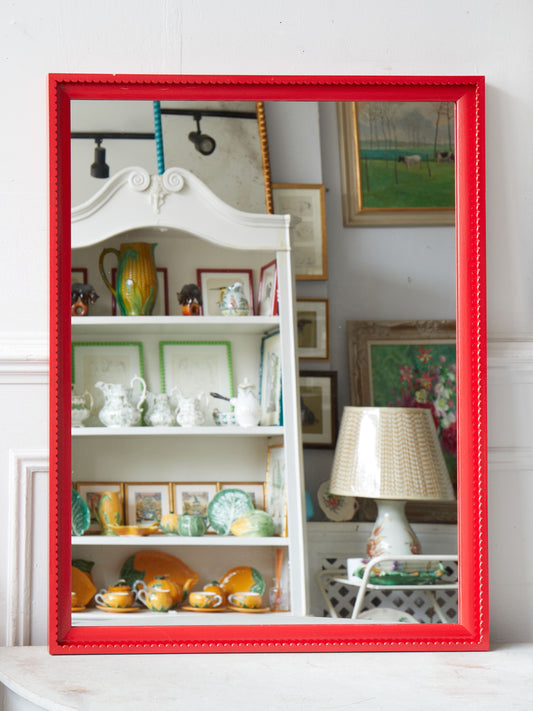 A Large Scallop Framed Mirror Hand-Painted in Cape Red by Little Greene Paint Company